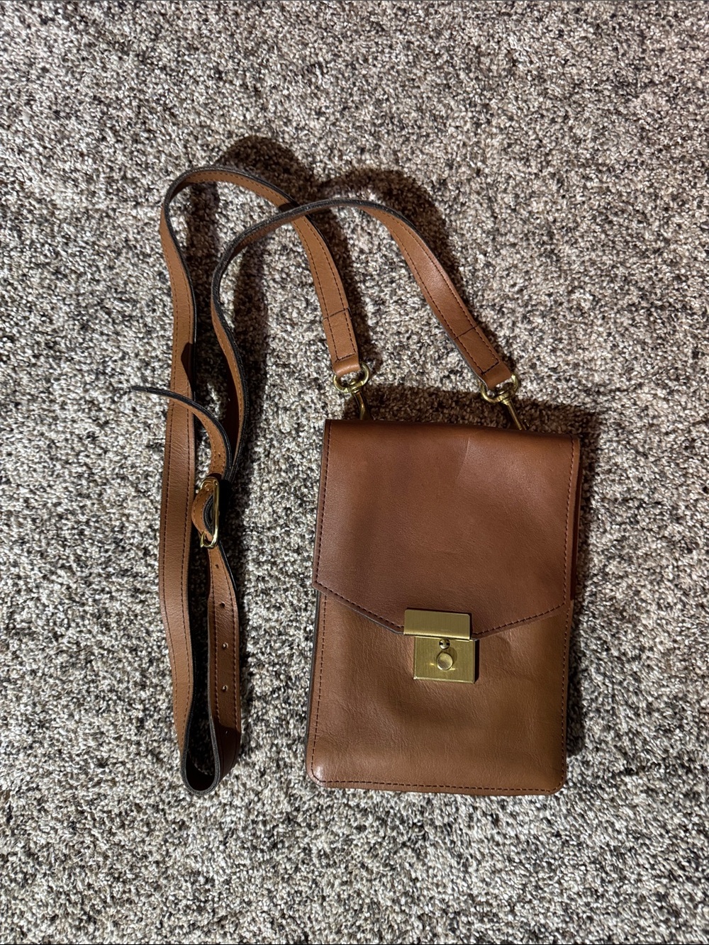 Classic Brown Leather Crossbody with Gold-Tone Lock